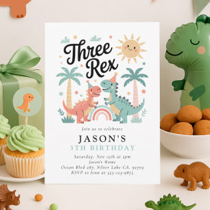 Drie Rex Dinosaurus 3e Verjaardagsfeest Kaart