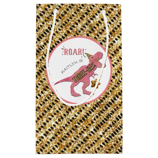 Drie-Rex Dinosaurus 3e Verjaardagsfeestje Klein Cadeauzakje (Achterkant)