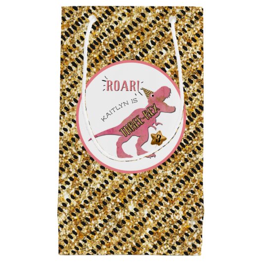 Drie-Rex Dinosaurus 3e Verjaardagsfeestje Klein Cadeauzakje (Voorkant)