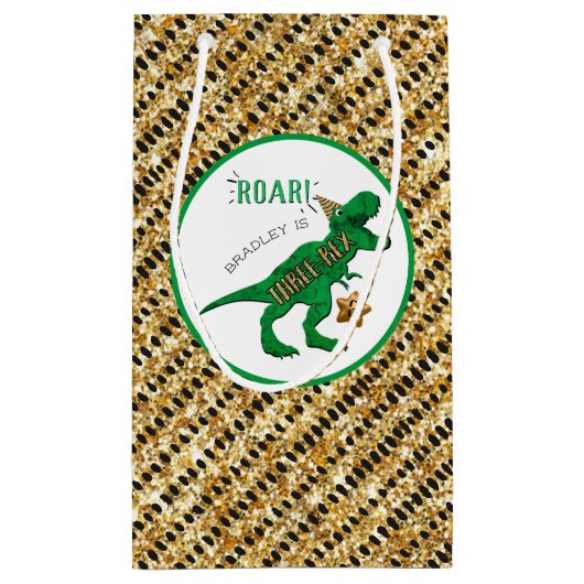 Drie-Rex Dinosaurus 3e Verjaardagsfeestje Klein Cadeauzakje (Achterkant)