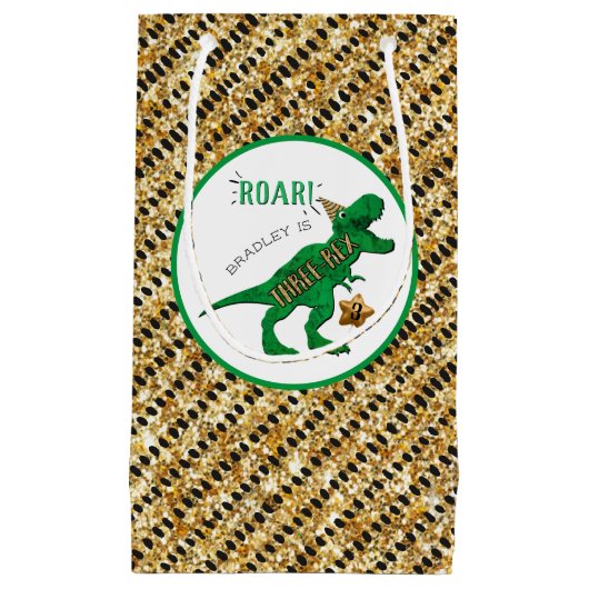 Drie-Rex Dinosaurus 3e Verjaardagsfeestje Klein Cadeauzakje (Voorkant)