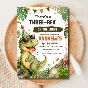 Drie Rex Dinosaurus 3e Verjaardagsfeestje T Rex Di Kaart
