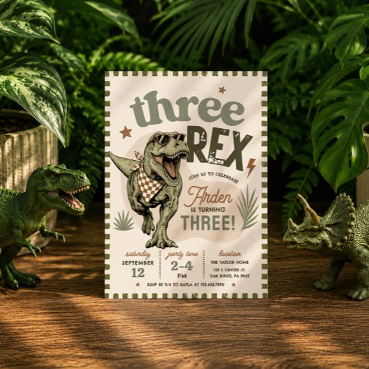 Drie Rex Dinosaurus 3e Verjaardagsuitnodiging Kaart