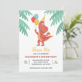 Drie Rex Dinosaurus Cake Balloon 3e Verjaardagsfee Kaart (Staand voorkant)