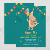 Drie Rex Dinosaurus Cake Balloon 3e Verjaardagsfee Kaart (Voorkant / Achterkant)