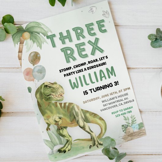 Drie Rex dinosaurus elektronische Dino 3e Verjaard Kaart