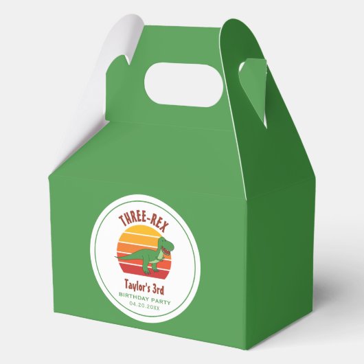 Drie Rex Dinosaurus Genderneutraal Fun 3e Verjaard Bedankdoosjes (Voorkant)