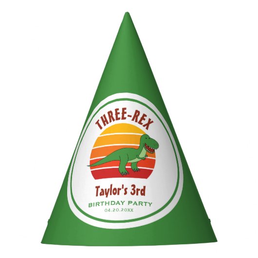 Drie Rex Dinosaurus Genderneutraal Fun 3e Verjaard Feesthoedjes (Voorkant)