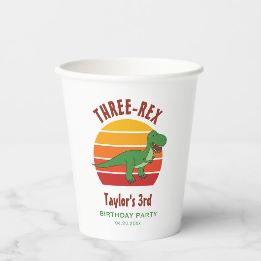 Drie Rex Dinosaurus Genderneutraal Fun 3e Verjaard Papieren Bekers (Voorkant)