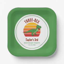 Drie Rex Dinosaurus Genderneutraal Fun 3e Verjaard Papieren Bordje
