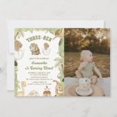 Drie Rex Dinosaurus Jongen 3e Verjaardag Party Fot Kaart (Voorkant)