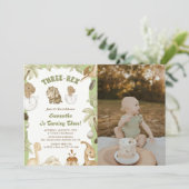 Drie Rex Dinosaurus Jongen 3e Verjaardag Party Fot Kaart (Staand voorkant)