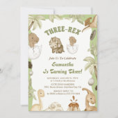 Drie Rex Dinosaurus Jongen 3e Verjaardagsfeestje Kaart (Voorkant)