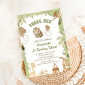 Drie Rex Dinosaurus Jongen 3e Verjaardagsfeestje Kaart