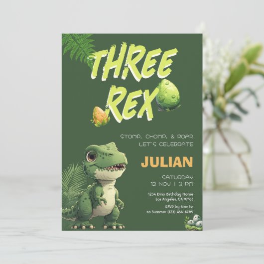 Drie Rex Dinosaurus Kinderen Verjaardag Kaart (Staand voorkant)