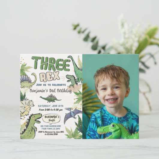 Drie Rex Dinosaurus thema Kaart (Staand voorkant)