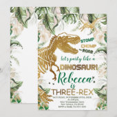 Drie-rex Dinosaurus Verjaardag, Dino T-Rex Kaart (Voorkant / Achterkant)