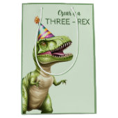 Drie-Rex Dinosaurus Verjaardag Gift Bag | Green Di Medium Cadeauzakje (Voorkant)