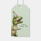 Drie-Rex Dinosaurus Verjaardag Gift Labels | Green Cadeaulabel (Voorkant)