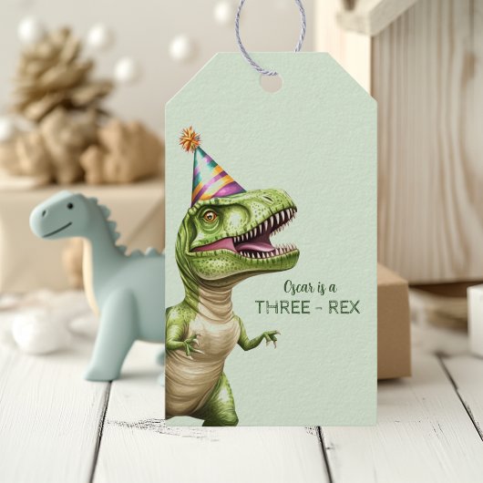 Drie-Rex Dinosaurus Verjaardag Gift Labels | Green Cadeaulabel