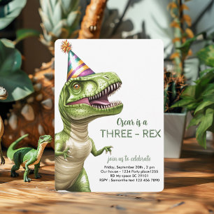 Drie-Rex Dinosaurus Verjaardag Green Dino Kaart