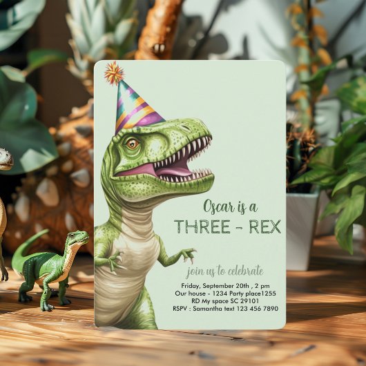 Drie-Rex Dinosaurus Verjaardag | Green Dino Kaart