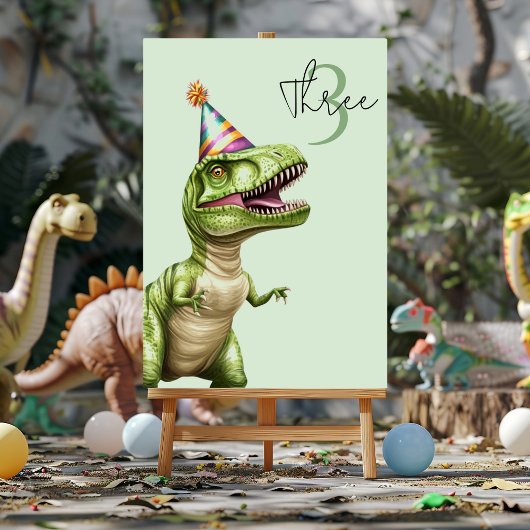 Drie-Rex Dinosaurus Verjaardag | Green Dino Kaart