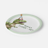 Drie-Rex Dinosaurus Verjaardag | Green Dino Papieren Bordje (Gekanteld)