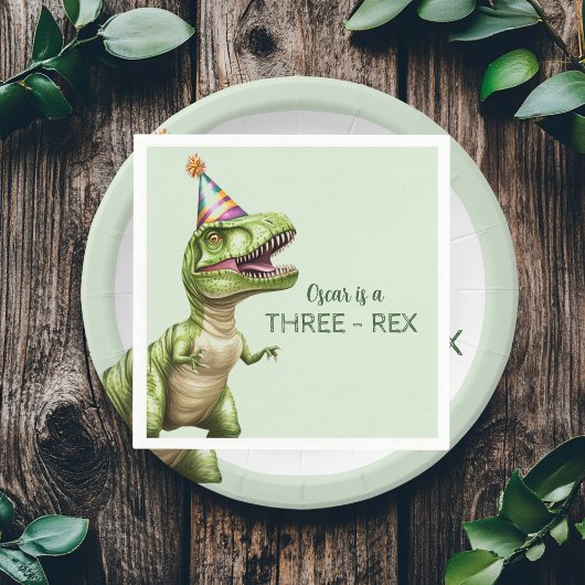 Drie-Rex Dinosaurus Verjaardag | Green Dino Servet