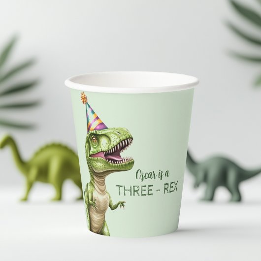 Drie-Rex Dinosaurus Verjaardag Papier Cup | Green  Papieren Bekers