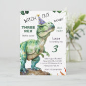 Drie Rex Dinosaurus Verjaardag Uitnodiging (Staand voorkant)