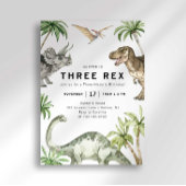 Drie Rex Dinosaurus Verjaardag Uitnodiging