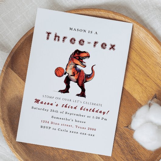 Drie-Rex dinosaurus verjaardag uitnodiging
