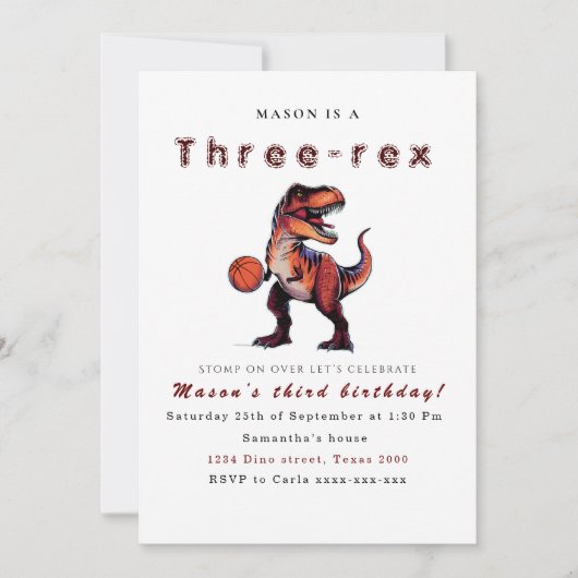 Drie-Rex dinosaurus verjaardag uitnodiging (Voorkant)