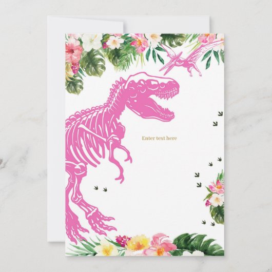 Drie-Rex Dinosaurus Verjaardagsfeest, Dino T-Rex Kaart (Achterkant)