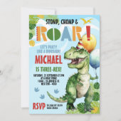 Drie-Rex Dinosaurus Verjaardagsfeest Kaart (Voorkant)