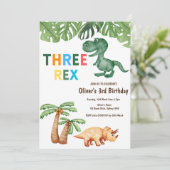 Drie-rex Dinosaurus Verjaardagsfeest Kaart (Staand voorkant)