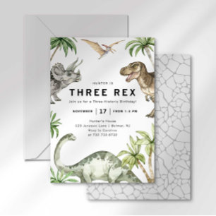 Drie Rex Dinosaurus Verjaardagsuitnodiging Kaart