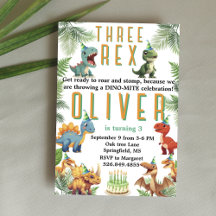 Drie rex Dinsoaur verjaardag, waterverf t-rex