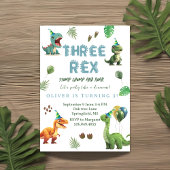 Drie rex Dinsoaur verjaardag, waterverf t-rex Kaart