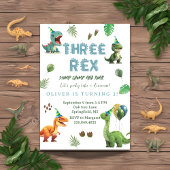 Drie rex Dinsoaur verjaardag, waterverf t-rex Kaart