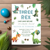 Drie rex Dinsoaur verjaardag, waterverf t-rex Kaart