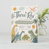 Drie Rex Jongens Dinosaurus Verjaardagsuitnodiging Kaart (Staand voorkant)