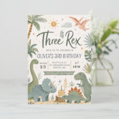 Drie Rex Jongens Dinosaurus Verjaardagsuitnodiging Kaart (Staand voorkant)
