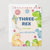 Drie Rex Kids Dinosaur 3de Verjaardagsfeestje Briefkaart (Voorkant / Achterkant)