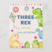 Drie Rex Kids Dinosaur 3de Verjaardagsfeestje Briefkaart (Voorkant)