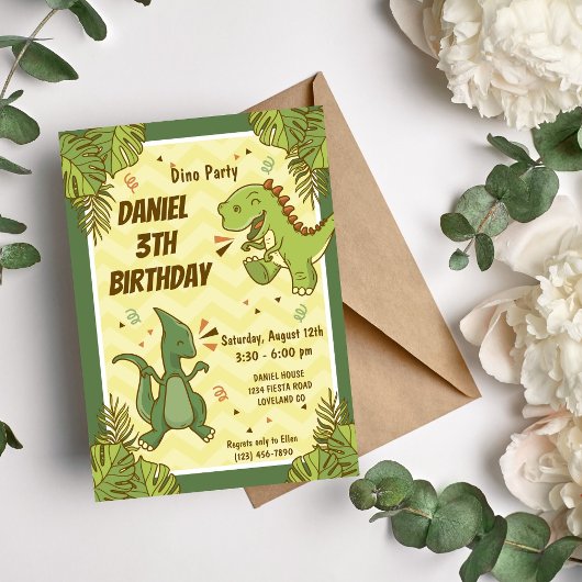 Drie Rex Kids Dinosaur 3de Verjaardagsfeestje Kaart