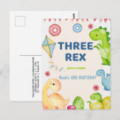 Drie Rex Kids Dinosaurus 3de Verjaardagsfeestje Briefkaart (Voorkant / Achterkant)