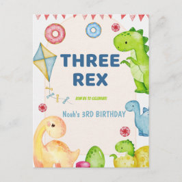Drie Rex Kids Dinosaurus 3de Verjaardagsfeestje Briefkaart