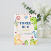 Drie Rex Kinder Dinosaurus 3e Verjaardagsfeest Briefkaart (Staand voorkant)